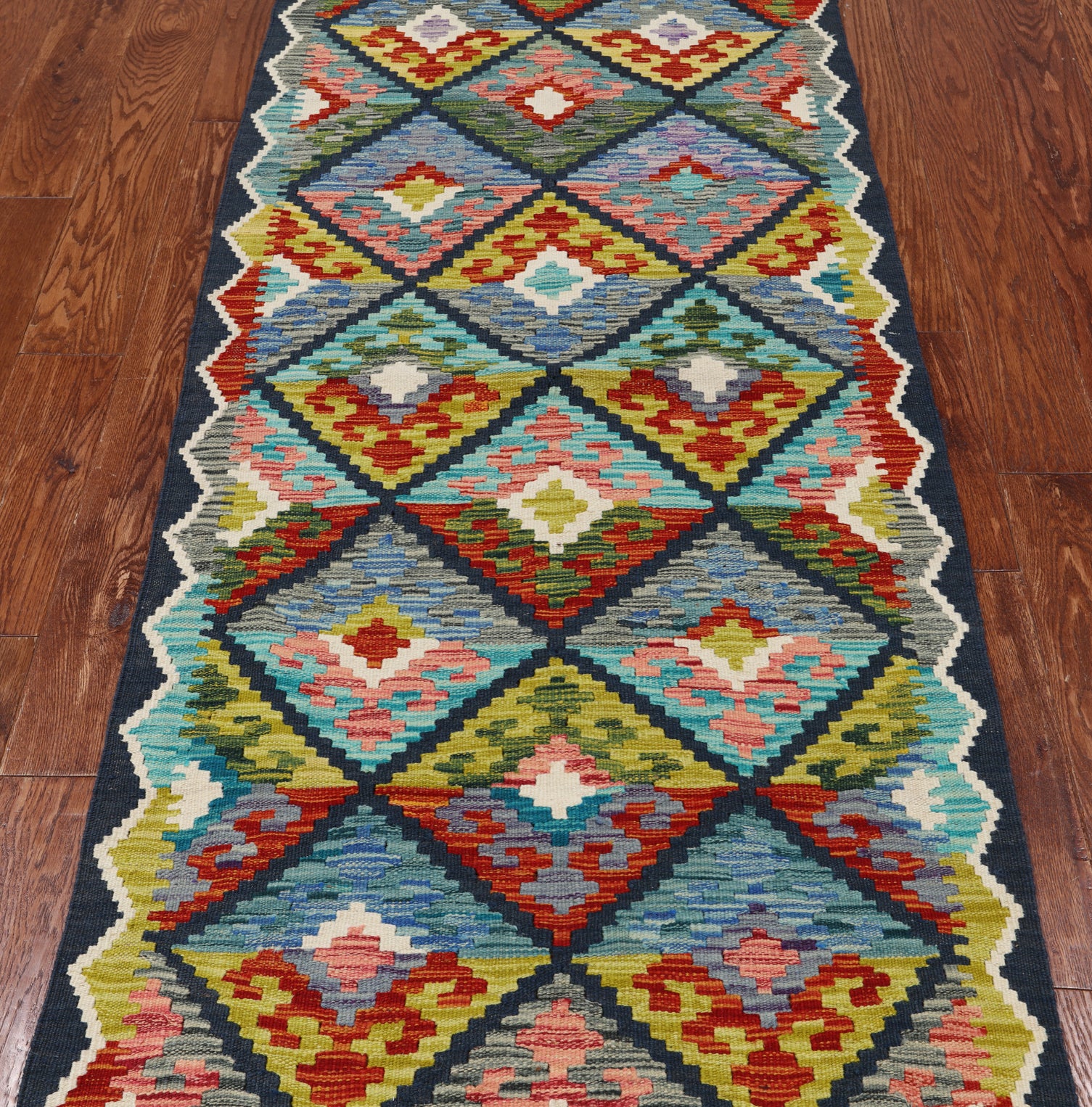 SUPER SALE Reversible Kilim Flat Weave Wool On Wool Runner Rug - 2' 10" X 7' 9"