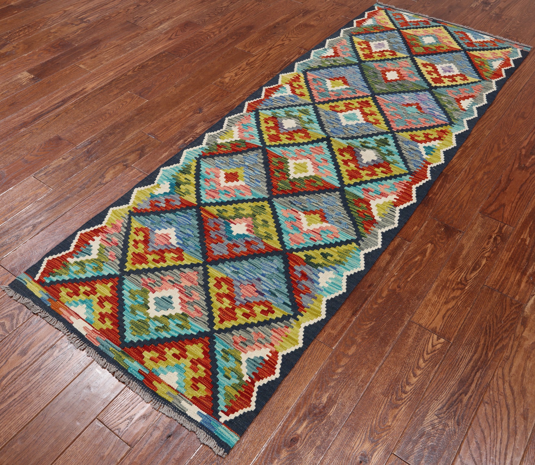 SUPER SALE Reversible Kilim Flat Weave Wool On Wool Runner Rug - 2' 10" X 7' 9"