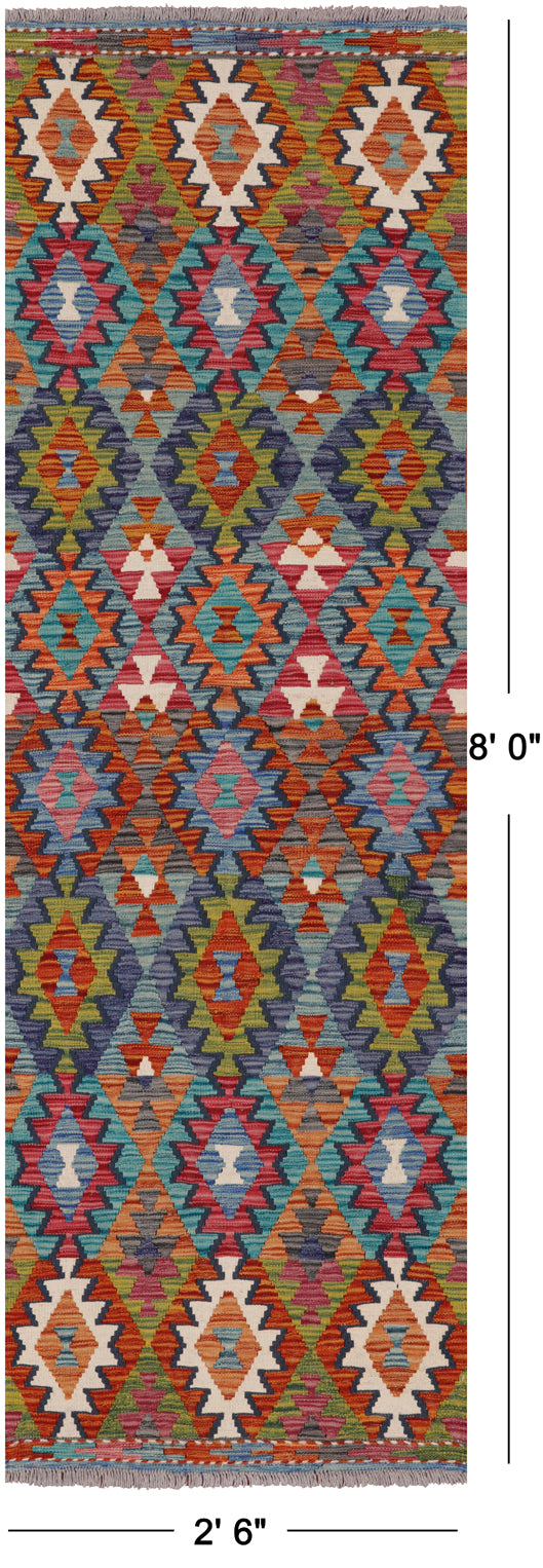 SUPER SALE Reversible Kilim Flat Weave Wool On Wool Runner Rug - 2' 6" X 8' 0"