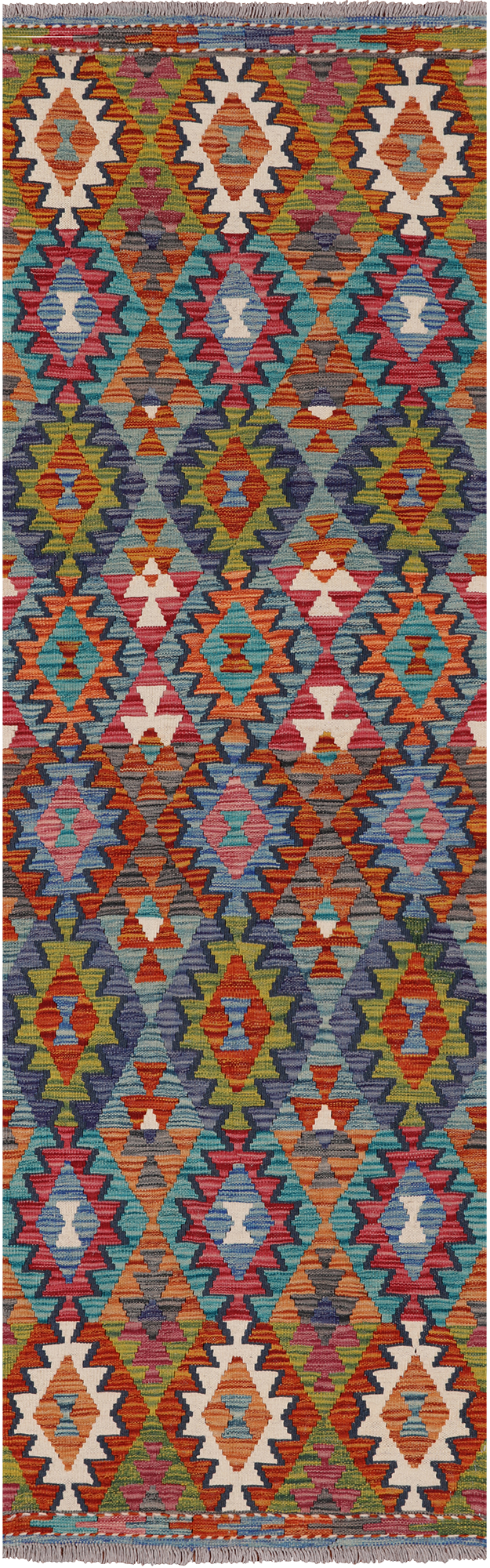 SUPER SALE Reversible Kilim Flat Weave Wool On Wool Runner Rug - 2' 6" X 8' 0"