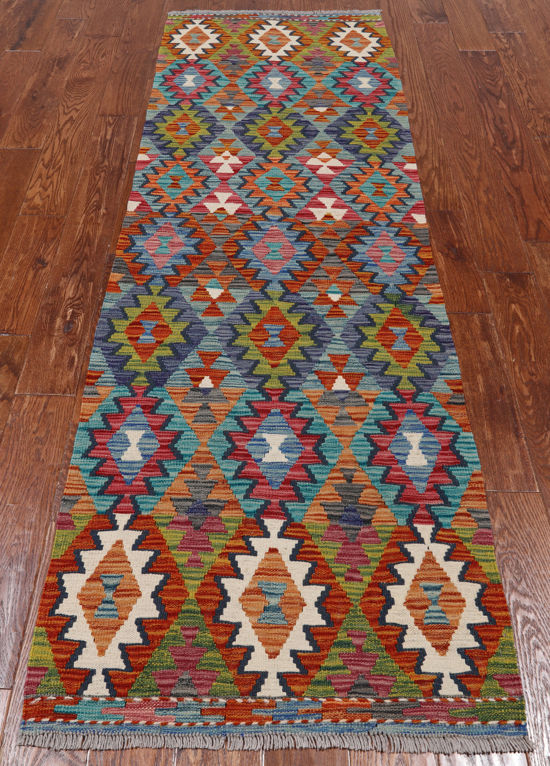 SUPER SALE Reversible Kilim Flat Weave Wool On Wool Runner Rug - 2' 6" X 8' 0"