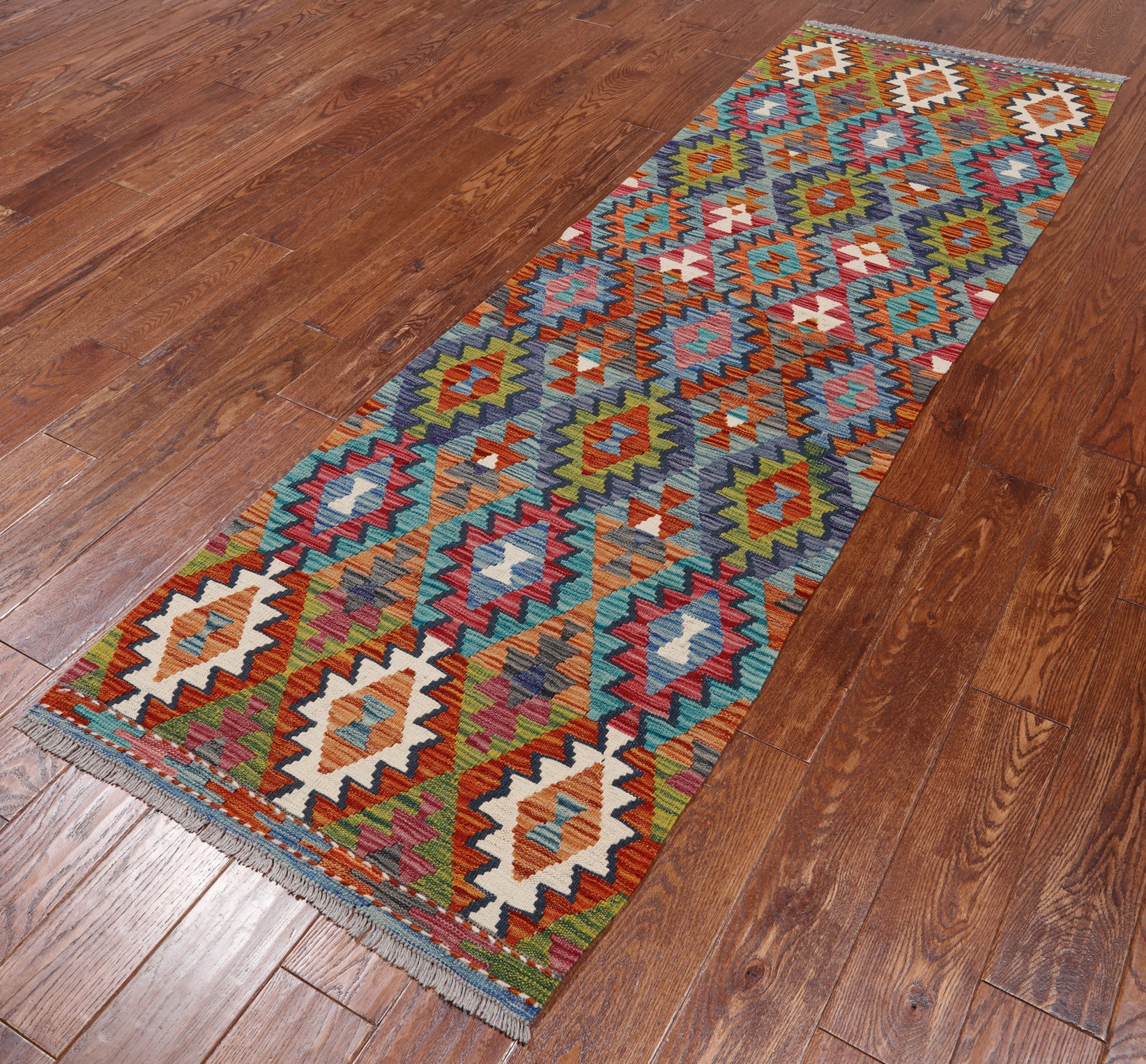 SUPER SALE Reversible Kilim Flat Weave Wool On Wool Runner Rug - 2' 6" X 8' 0"