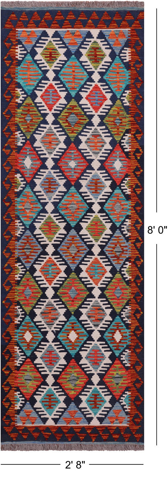 SUPER SALE Reversible Kilim Flat Weave Wool On Wool Rug - 2' 8" X 8' 0"