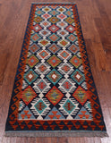 SUPER SALE Reversible Kilim Flat Weave Wool On Wool Rug - 2' 8" X 8' 0"