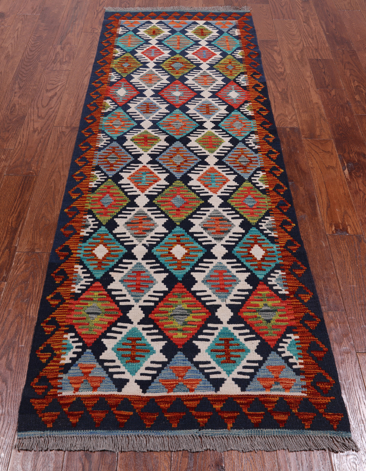 SUPER SALE Reversible Kilim Flat Weave Wool On Wool Rug - 2' 8" X 8' 0"