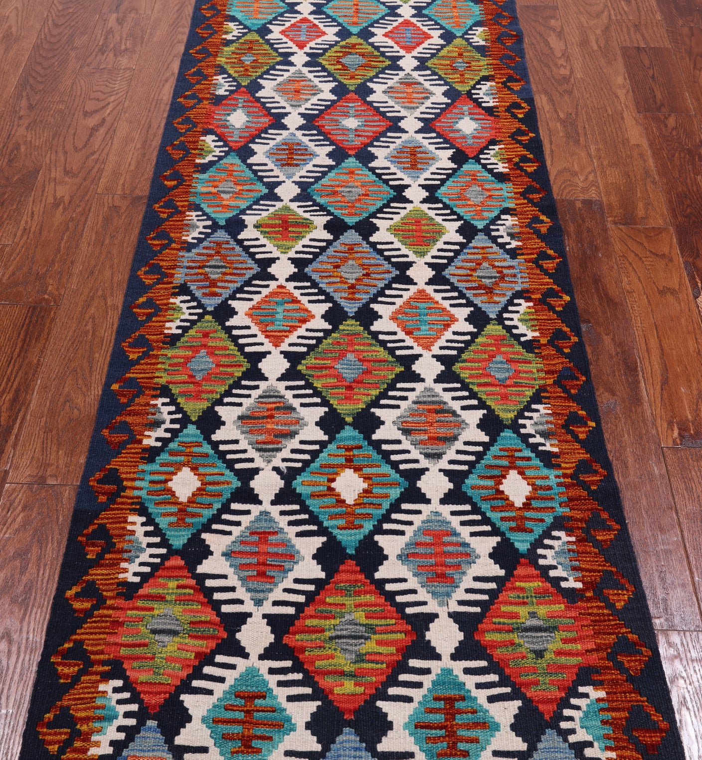 SUPER SALE Reversible Kilim Flat Weave Wool On Wool Rug - 2' 8" X 8' 0"