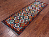 SUPER SALE Reversible Kilim Flat Weave Wool On Wool Rug - 2' 8" X 8' 0"