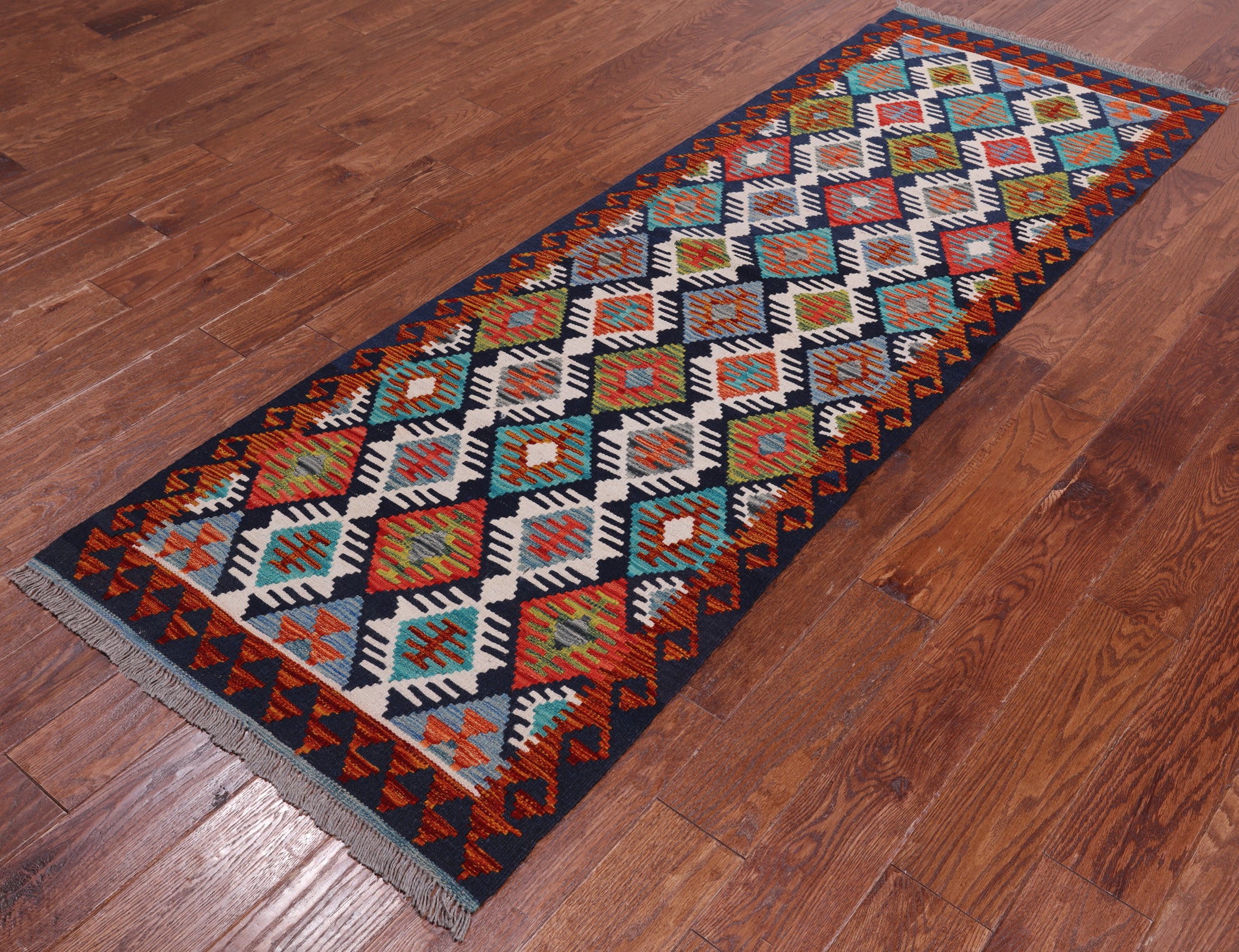 SUPER SALE Reversible Kilim Flat Weave Wool On Wool Rug - 2' 8" X 8' 0"