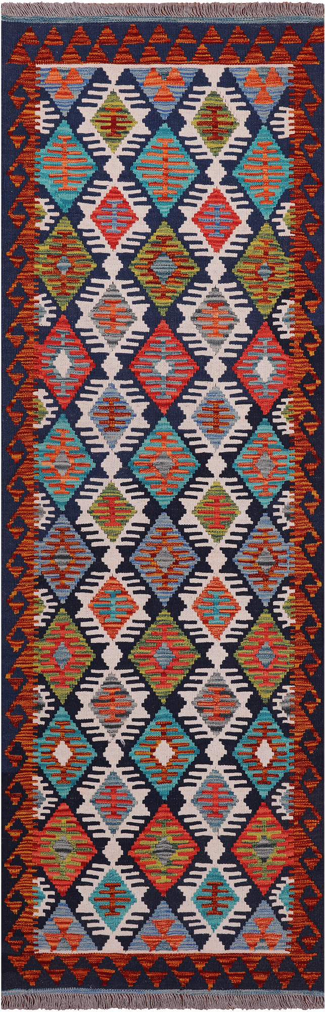 SUPER SALE Reversible Kilim Flat Weave Wool On Wool Rug - 2' 8" X 8' 0"