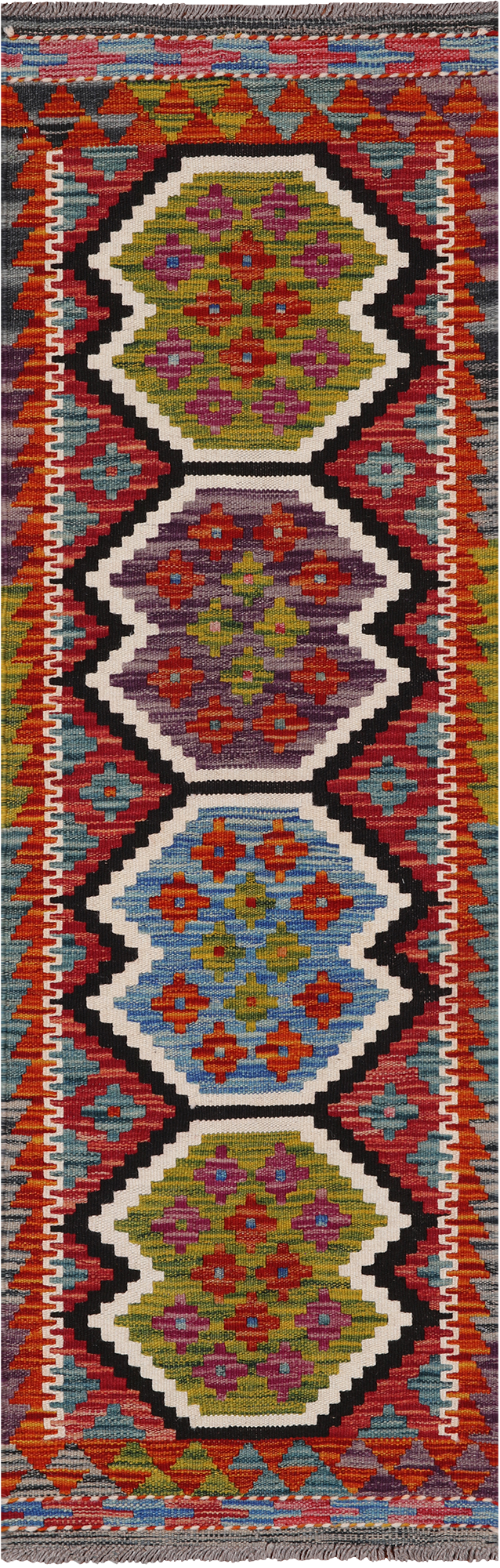 SUPER SALE Reversible Kilim Flat Weave Wool On Wool Runner Rug - 1' 8" X 5' 3"