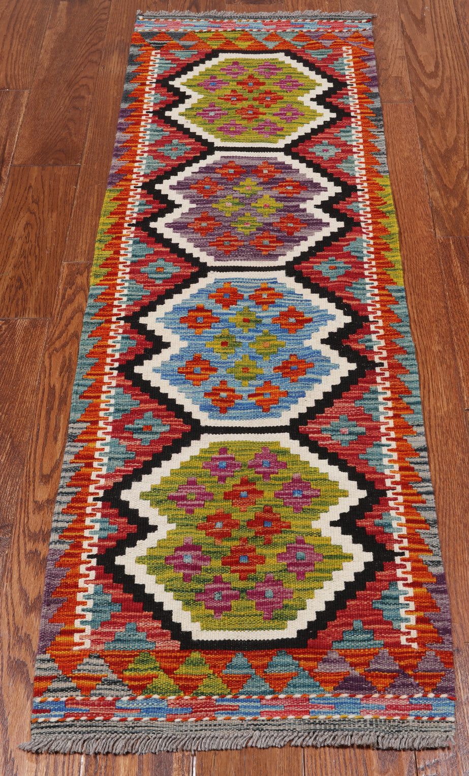 SUPER SALE Reversible Kilim Flat Weave Wool On Wool Runner Rug - 1' 8" X 5' 3"