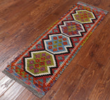 SUPER SALE Reversible Kilim Flat Weave Wool On Wool Runner Rug - 1' 8" X 5' 3"