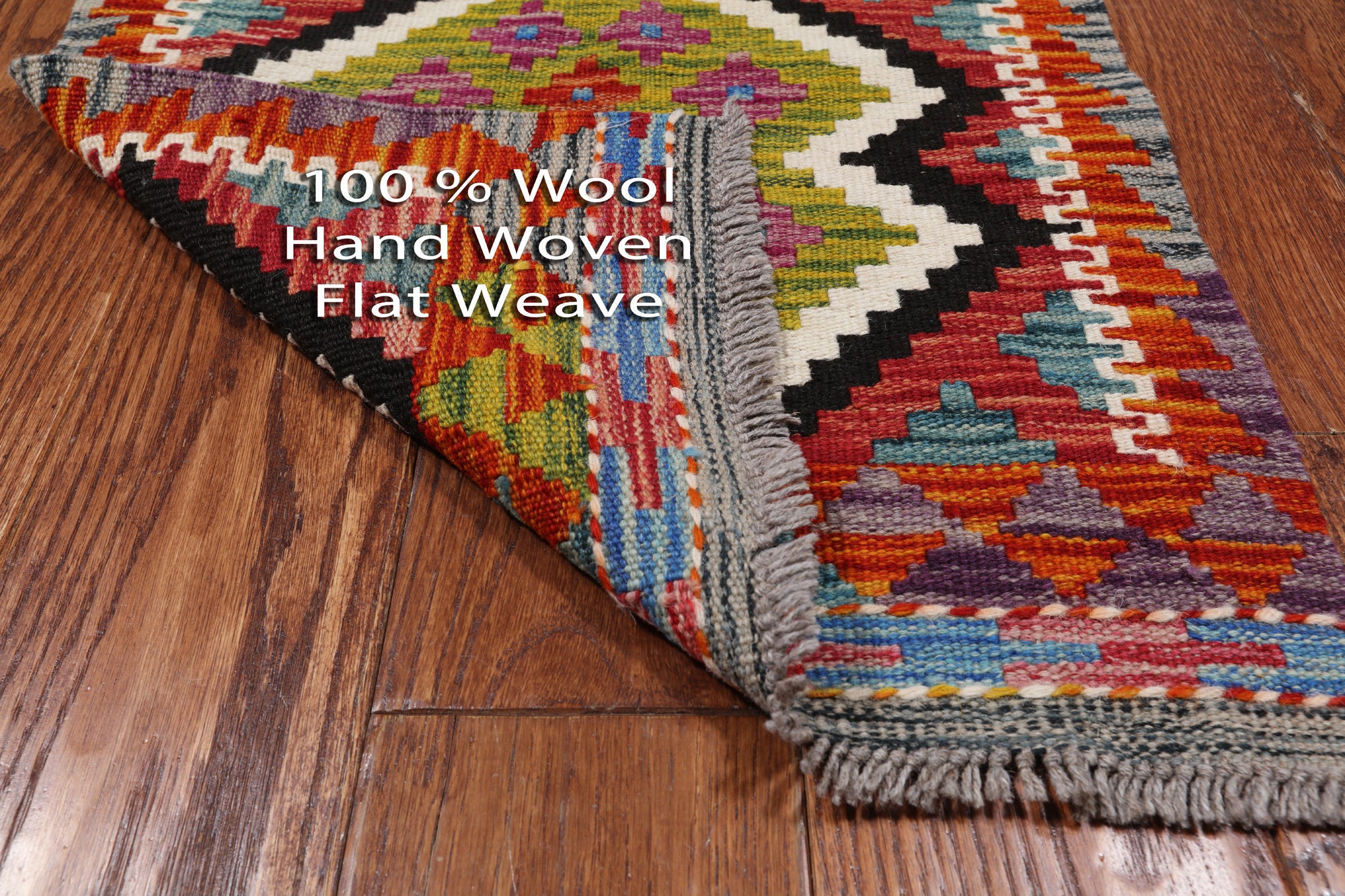 SUPER SALE Reversible Kilim Flat Weave Wool On Wool Runner Rug - 1' 8" X 5' 3"