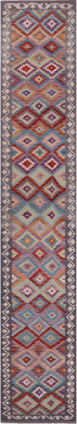 SUPER SALE Reversible Kilim Flat Weave Wool On Wool Runner Rug - 3' 0" X 16' 0"