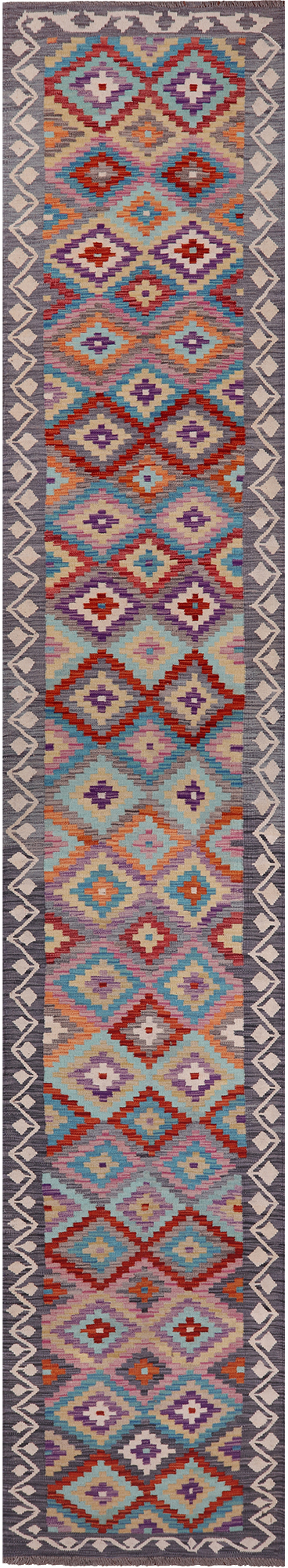 SUPER SALE Reversible Kilim Flat Weave Wool On Wool Runner Rug - 3' 0" X 16' 0"