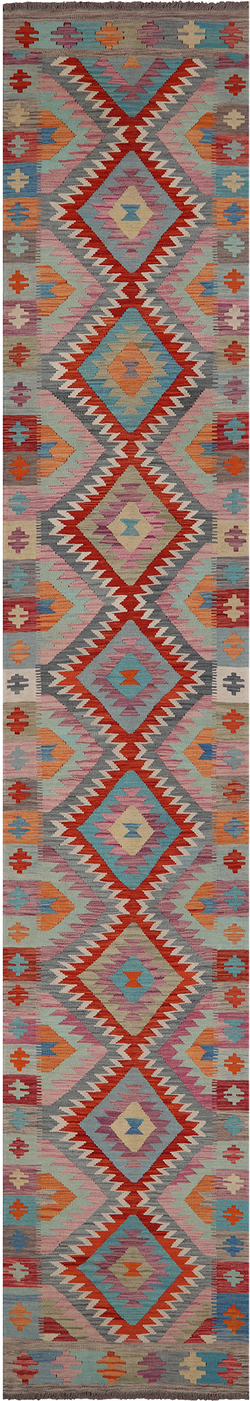 SUPER SALE Reversible Kilim Flat Weave Wool On Wool Runner Rug - 2' 9" X 15' 8"