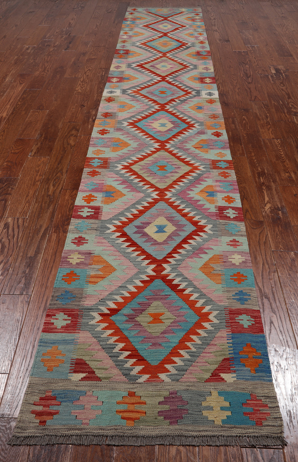 SUPER SALE Reversible Kilim Flat Weave Wool On Wool Runner Rug - 2' 9" X 15' 8"