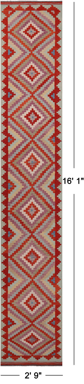 SUPER SALE Reversible Kilim Flat Weave Wool On Wool Runner Rug - 2' 9" X 16' 1"