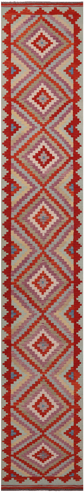 SUPER SALE Reversible Kilim Flat Weave Wool On Wool Runner Rug - 2' 9" X 16' 1"