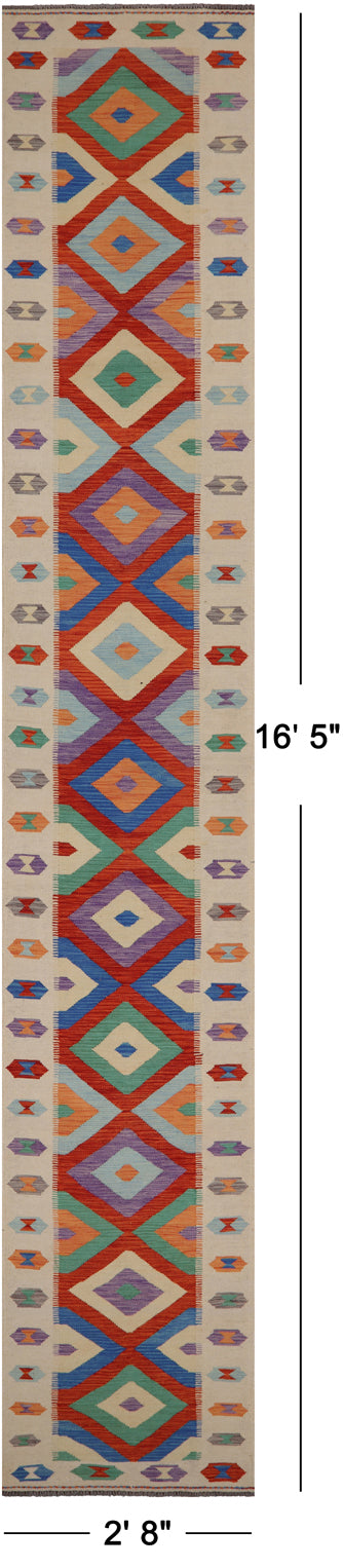 SUPER SALE Reversible Kilim Flat Weave Wool On Wool Runner Rug - 2' 8" X 16' 5"