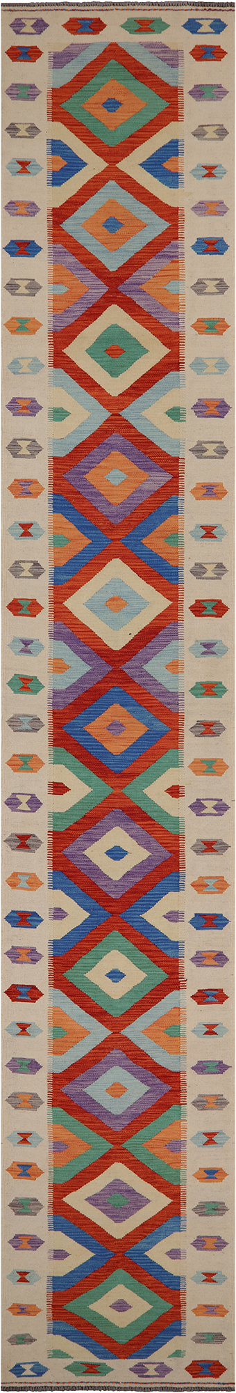 SUPER SALE Reversible Kilim Flat Weave Wool On Wool Runner Rug - 2' 8" X 16' 5"