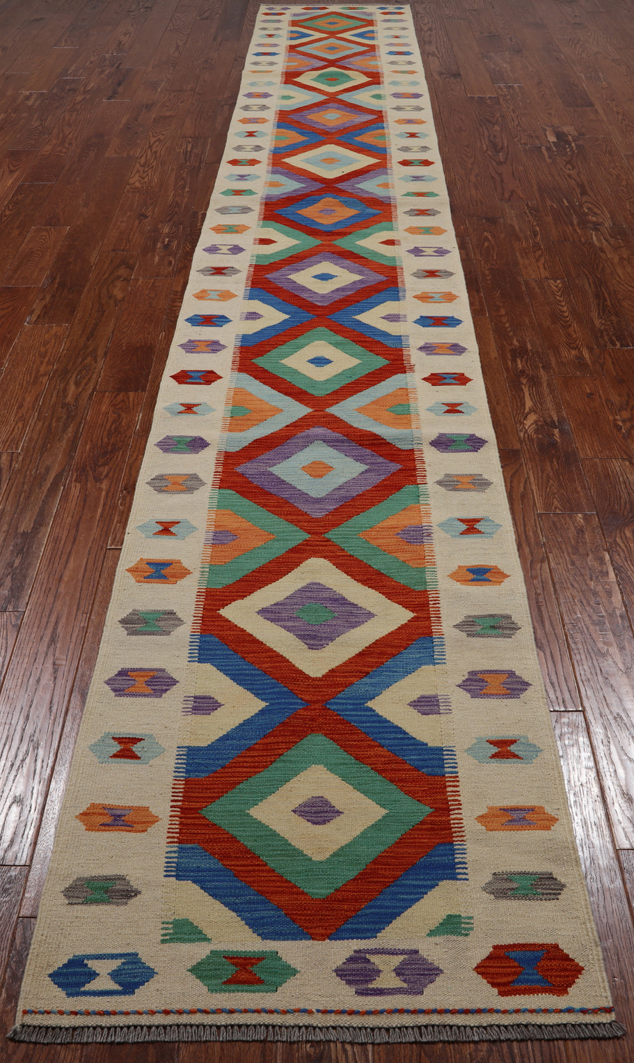 SUPER SALE Reversible Kilim Flat Weave Wool On Wool Runner Rug - 2' 8" X 16' 5"