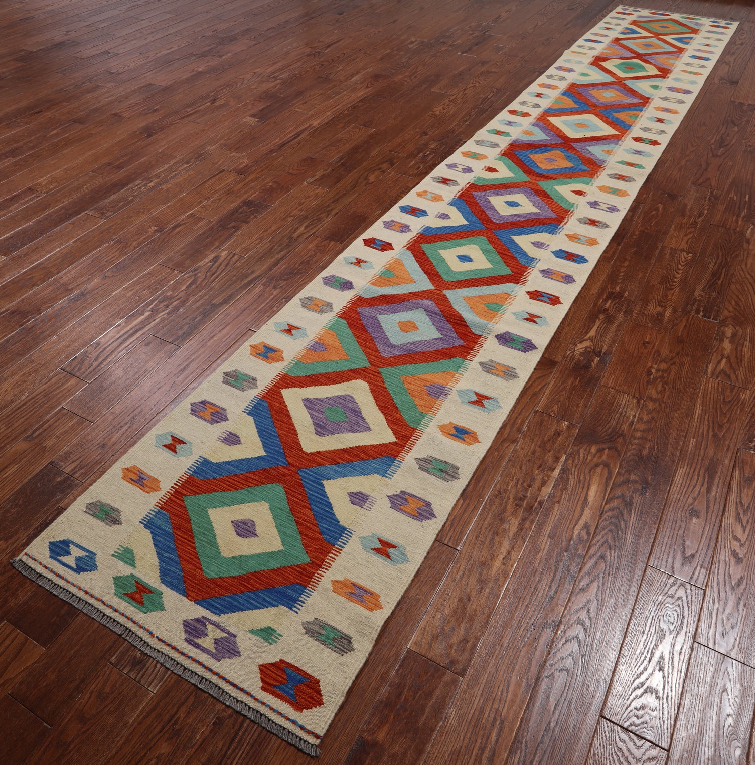 SUPER SALE Reversible Kilim Flat Weave Wool On Wool Runner Rug - 2' 8" X 16' 5"
