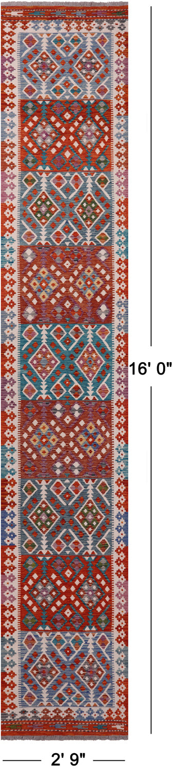 SUPER SALE Reversible Kilim Flat Weave Wool On Wool Runner Rug - 2' 9" X 16' 0"