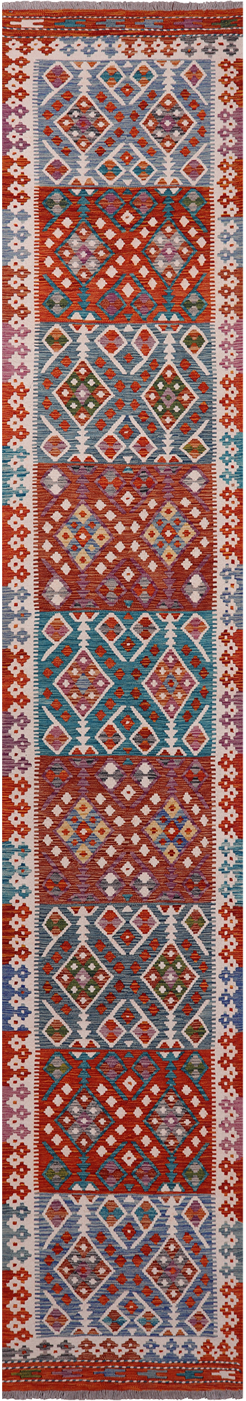 SUPER SALE Reversible Kilim Flat Weave Wool On Wool Runner Rug - 2' 9" X 16' 0"
