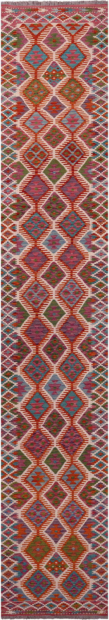 SUPER SALE Reversible Kilim Flat Weave Wool On Wool Runner Rug - 2' 8" X 16' 1"