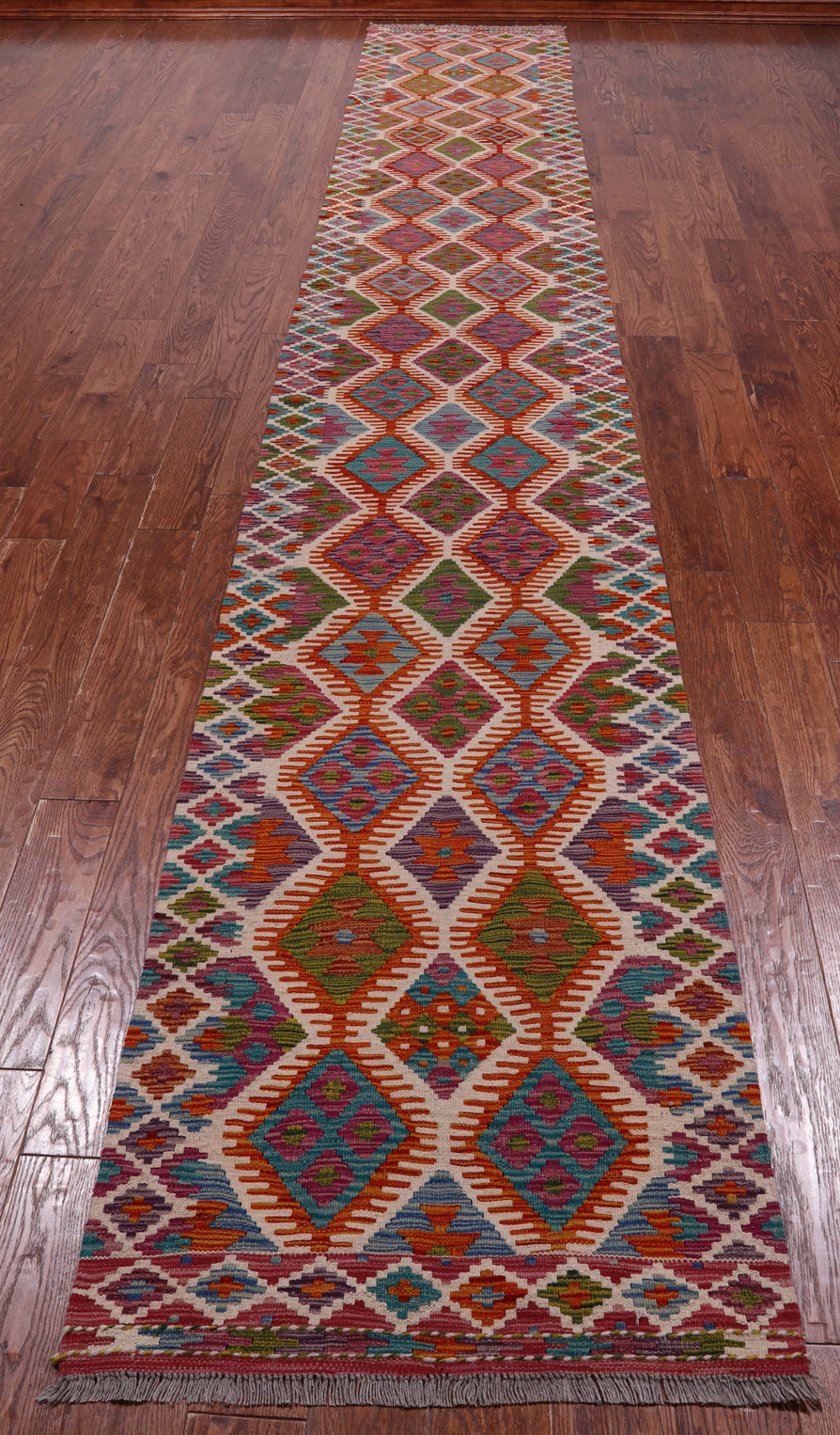 SUPER SALE Reversible Kilim Flat Weave Wool On Wool Runner Rug - 2' 8" X 16' 1"