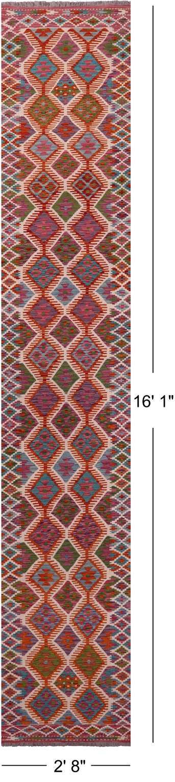SUPER SALE Reversible Kilim Flat Weave Wool On Wool Runner Rug - 2' 8" X 16' 1"