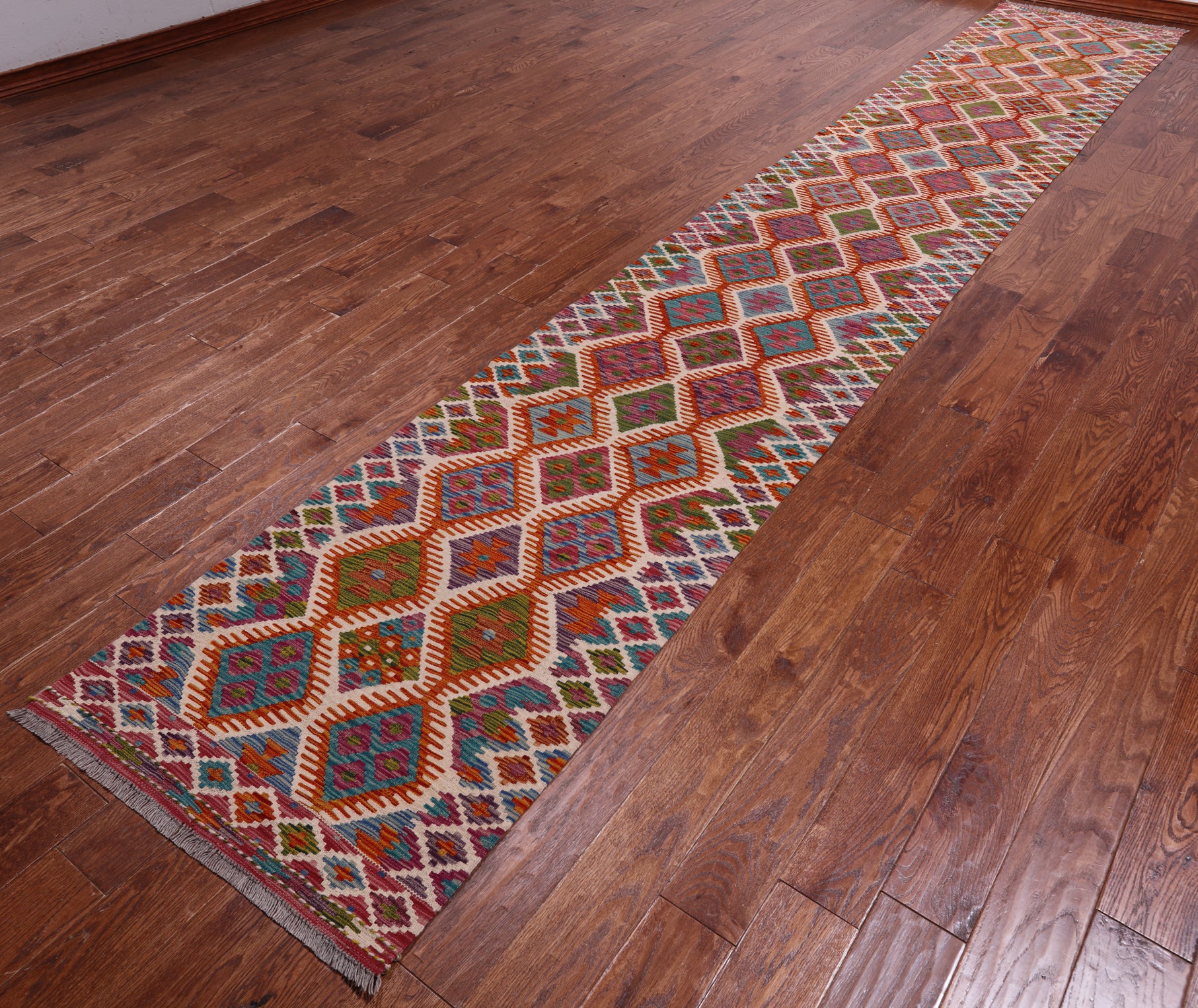 SUPER SALE Reversible Kilim Flat Weave Wool On Wool Runner Rug - 2' 8" X 16' 1"