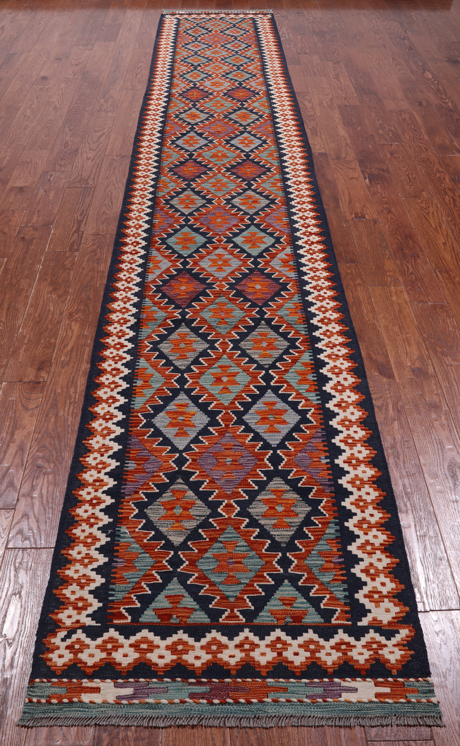 SUPER SALE Reversible Kilim Flat Weave Wool On Wool Runner Rug - 2' 9" X 15' 10"
