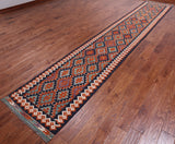 SUPER SALE Reversible Kilim Flat Weave Wool On Wool Runner Rug - 2' 9" X 15' 10"