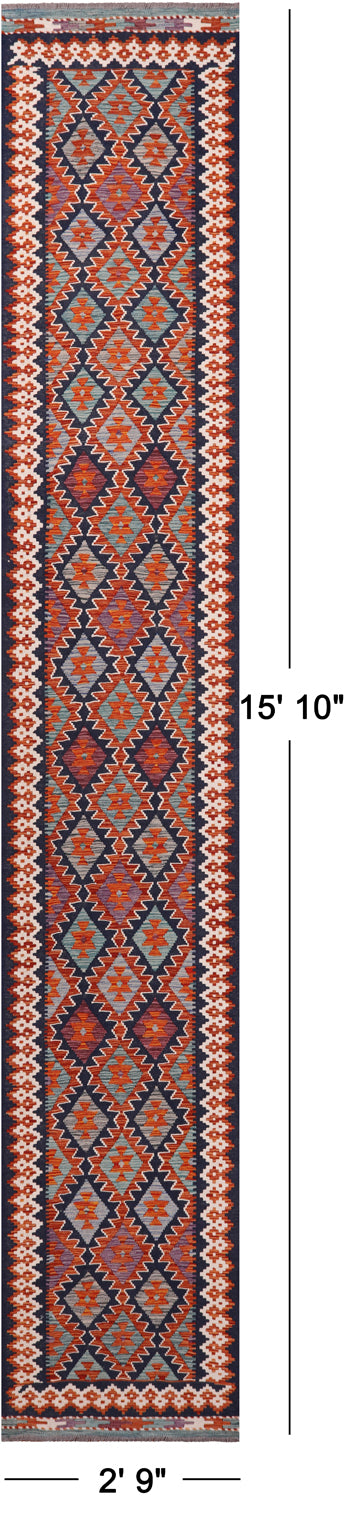 SUPER SALE Reversible Kilim Flat Weave Wool On Wool Runner Rug - 2' 9" X 15' 10"