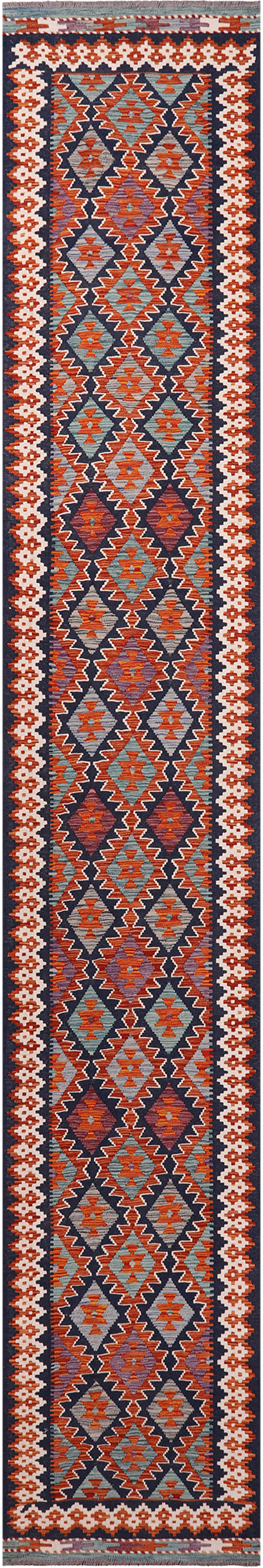SUPER SALE Reversible Kilim Flat Weave Wool On Wool Runner Rug - 2' 9" X 15' 10"