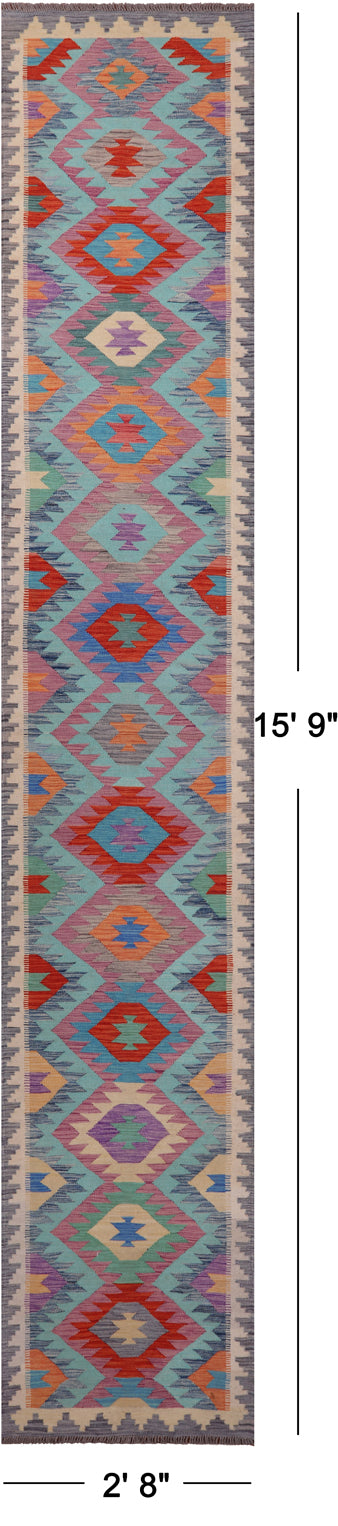 SUPER SALE Reversible Kilim Flat Weave Wool On Wool Runner Rug - 2' 8" X 15' 9"