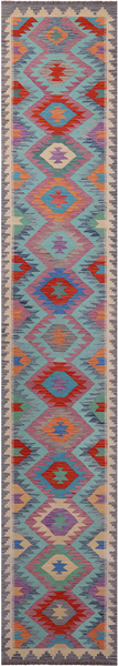 SUPER SALE Reversible Kilim Flat Weave Wool On Wool Runner Rug - 2' 8" X 15' 9"