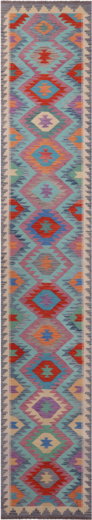 SUPER SALE Reversible Kilim Flat Weave Wool On Wool Runner Rug - 2' 8" X 15' 9"