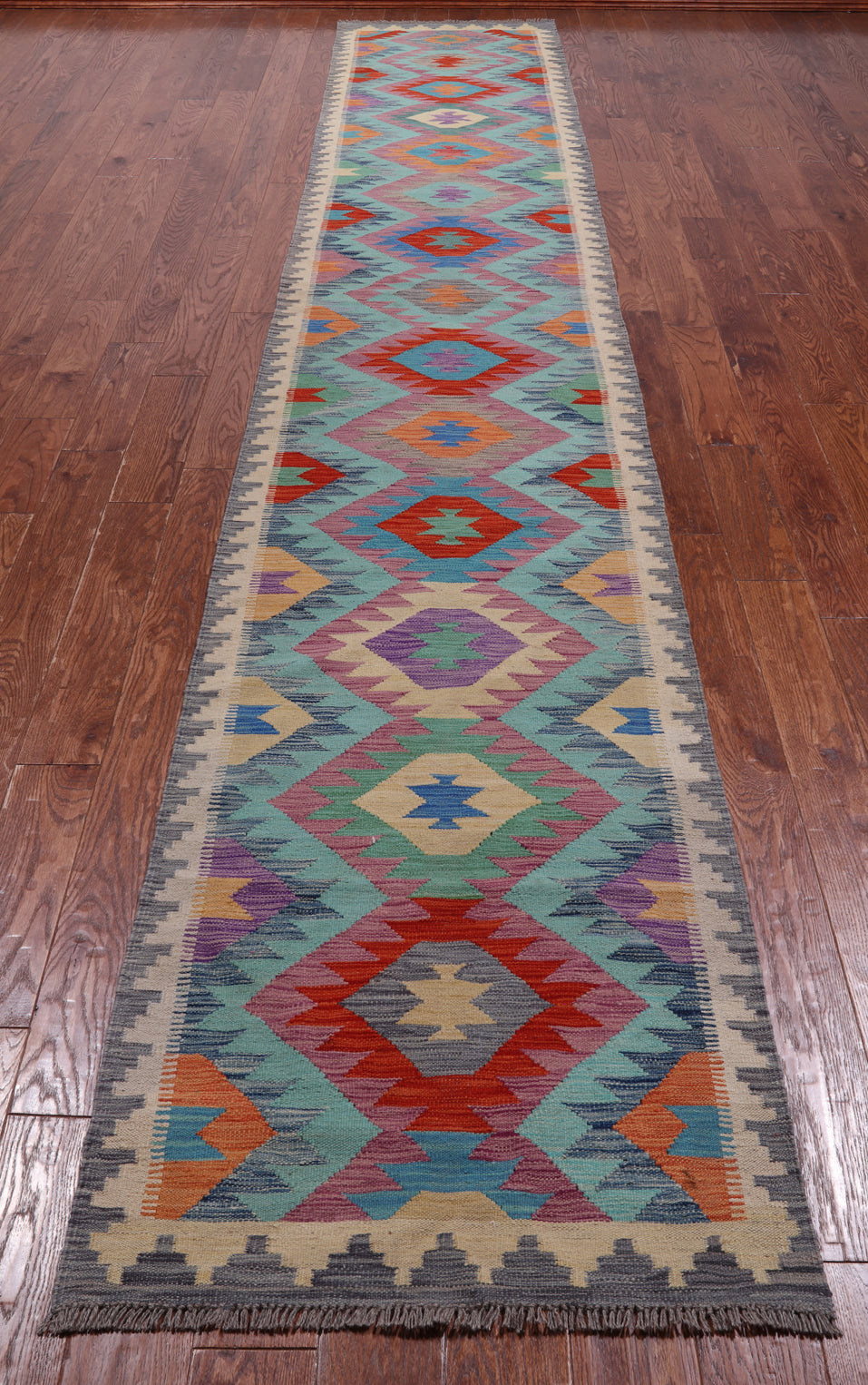 SUPER SALE Reversible Kilim Flat Weave Wool On Wool Runner Rug - 2' 8" X 15' 9"