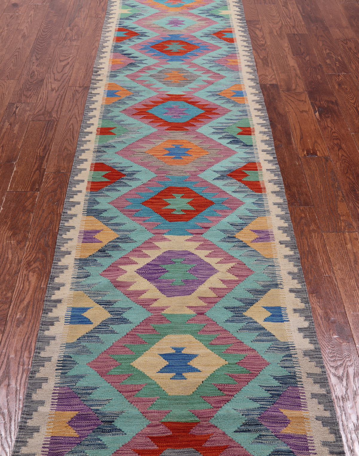 SUPER SALE Reversible Kilim Flat Weave Wool On Wool Runner Rug - 2' 8" X 15' 9"