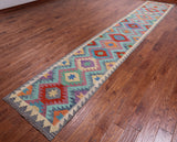 SUPER SALE Reversible Kilim Flat Weave Wool On Wool Runner Rug - 2' 8" X 15' 9"