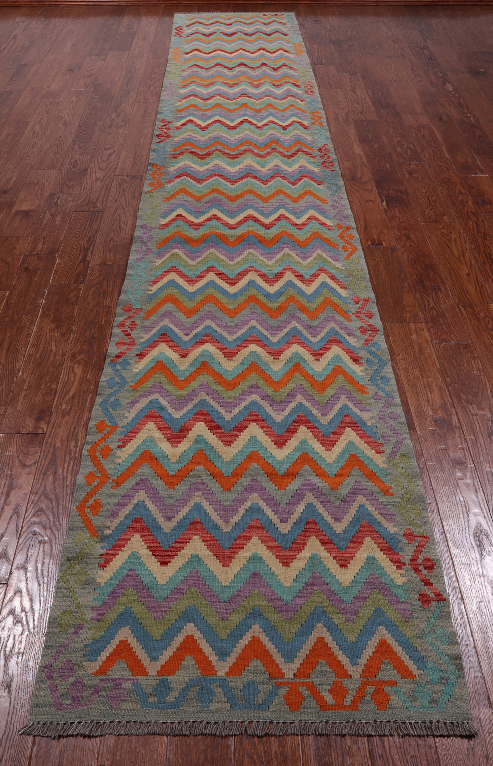 SUPER SALE Reversible Kilim Flat Weave Wool On Wool Runner Rug - 2' 10" X 15' 8"