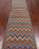 SUPER SALE Reversible Kilim Flat Weave Wool On Wool Runner Rug - 2' 10" X 15' 8"