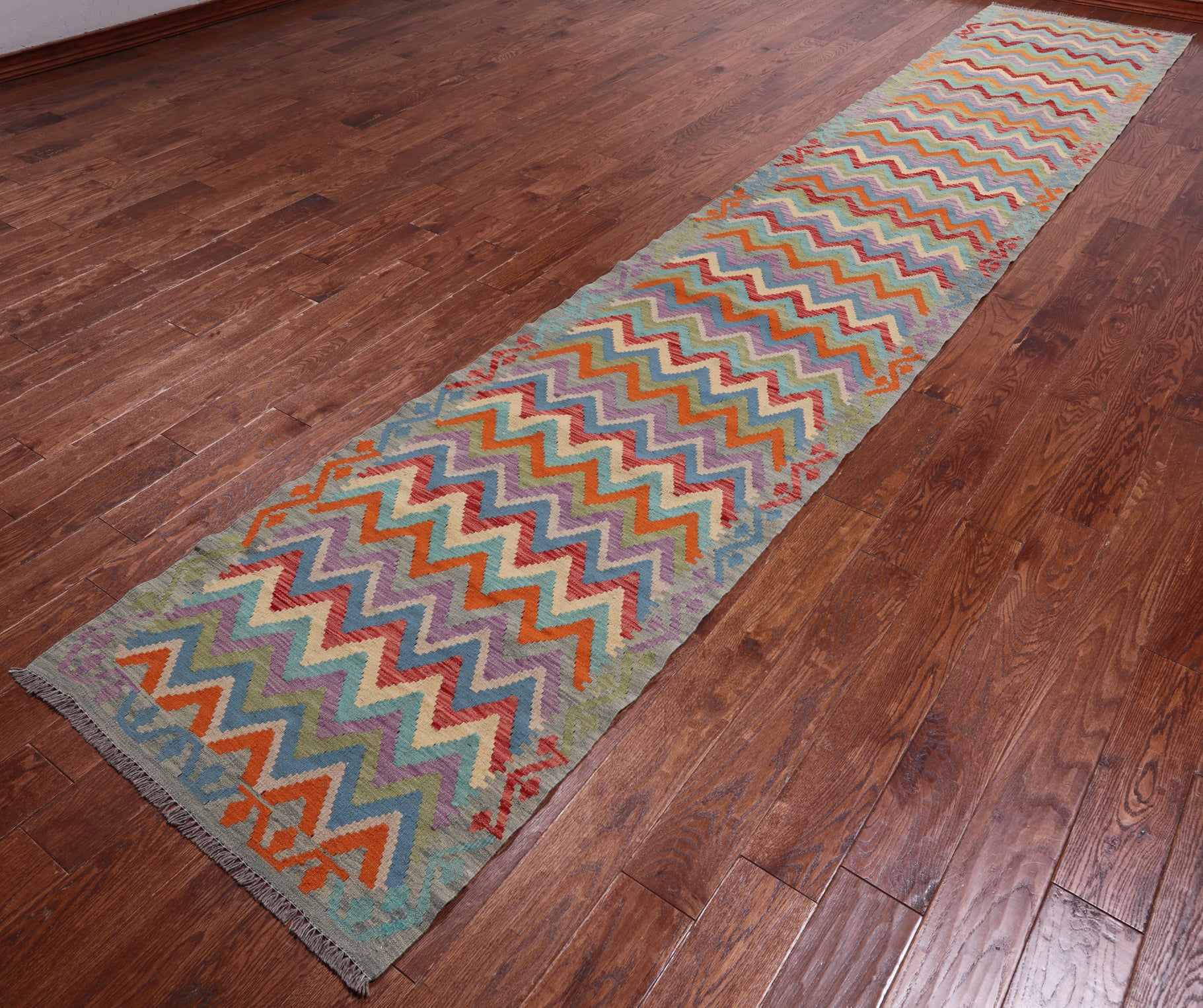 SUPER SALE Reversible Kilim Flat Weave Wool On Wool Runner Rug - 2' 10" X 15' 8"