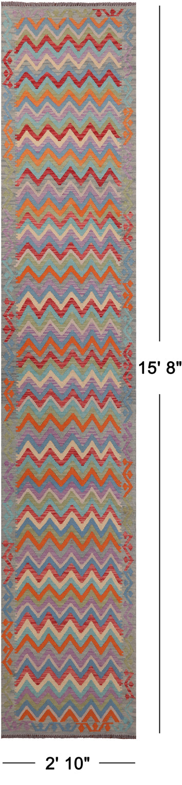 SUPER SALE Reversible Kilim Flat Weave Wool On Wool Runner Rug - 2' 10" X 15' 8"