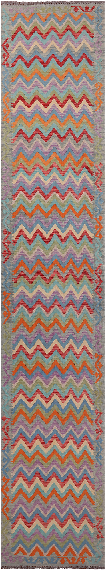 SUPER SALE Reversible Kilim Flat Weave Wool On Wool Runner Rug - 2' 10" X 15' 8"