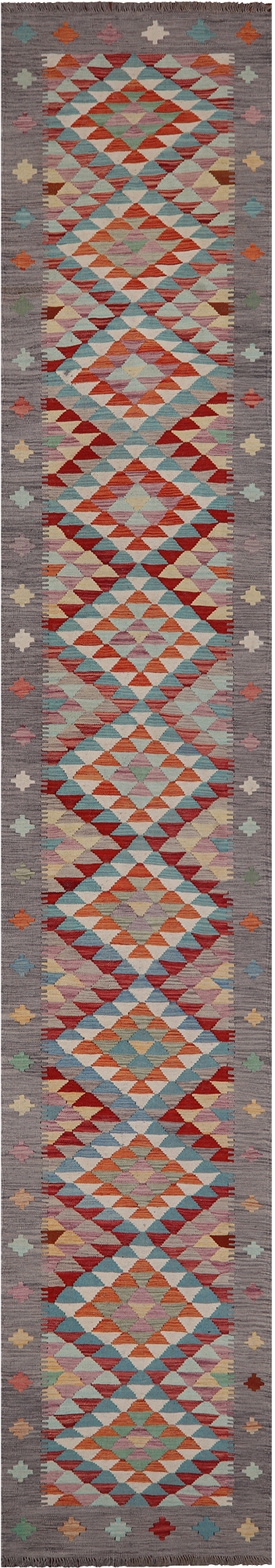SUPER SALE Reversible Kilim Flat Weave Wool On Wool Runner Rug - 2' 9" X 15' 11"