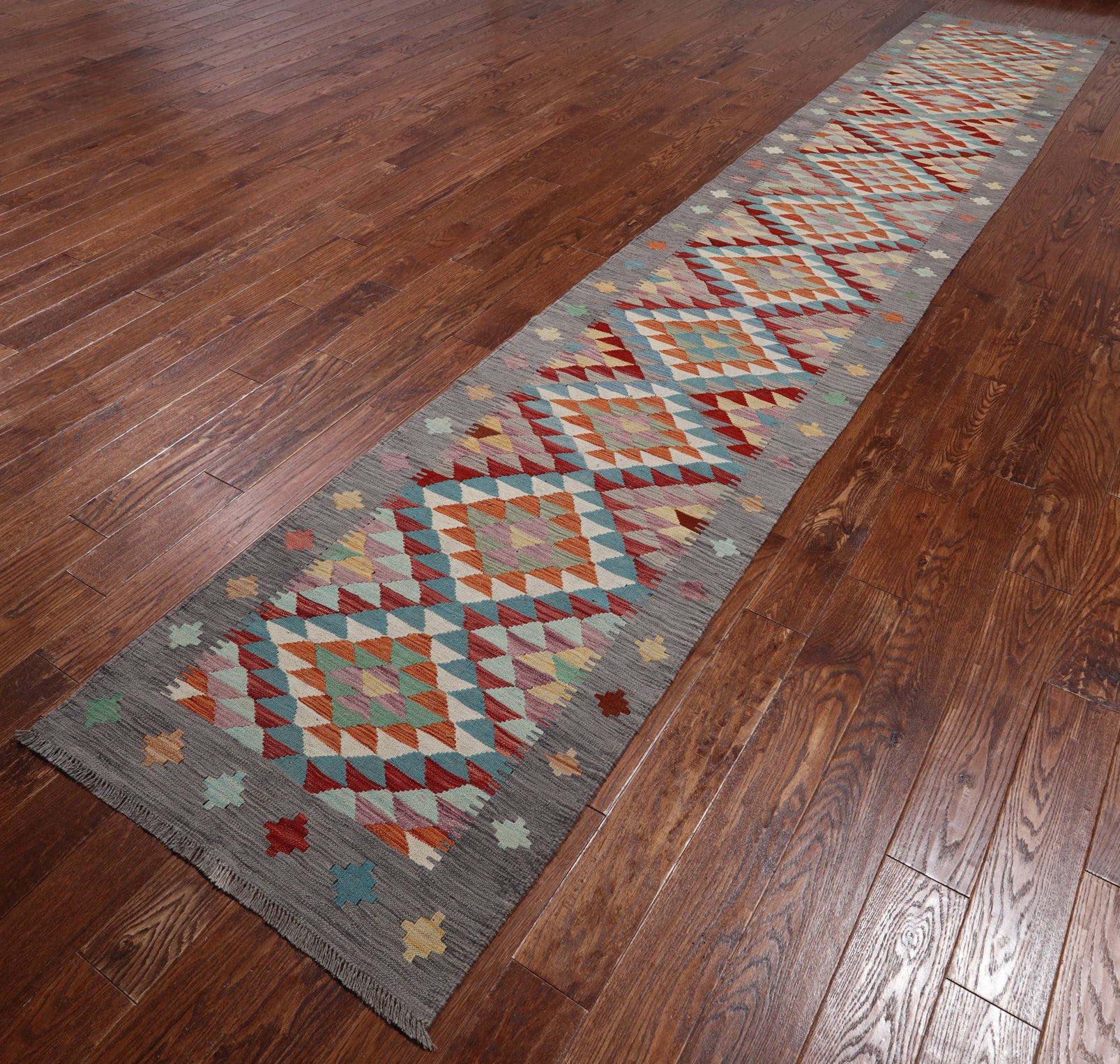 SUPER SALE Reversible Kilim Flat Weave Wool On Wool Runner Rug - 2' 9" X 15' 11"